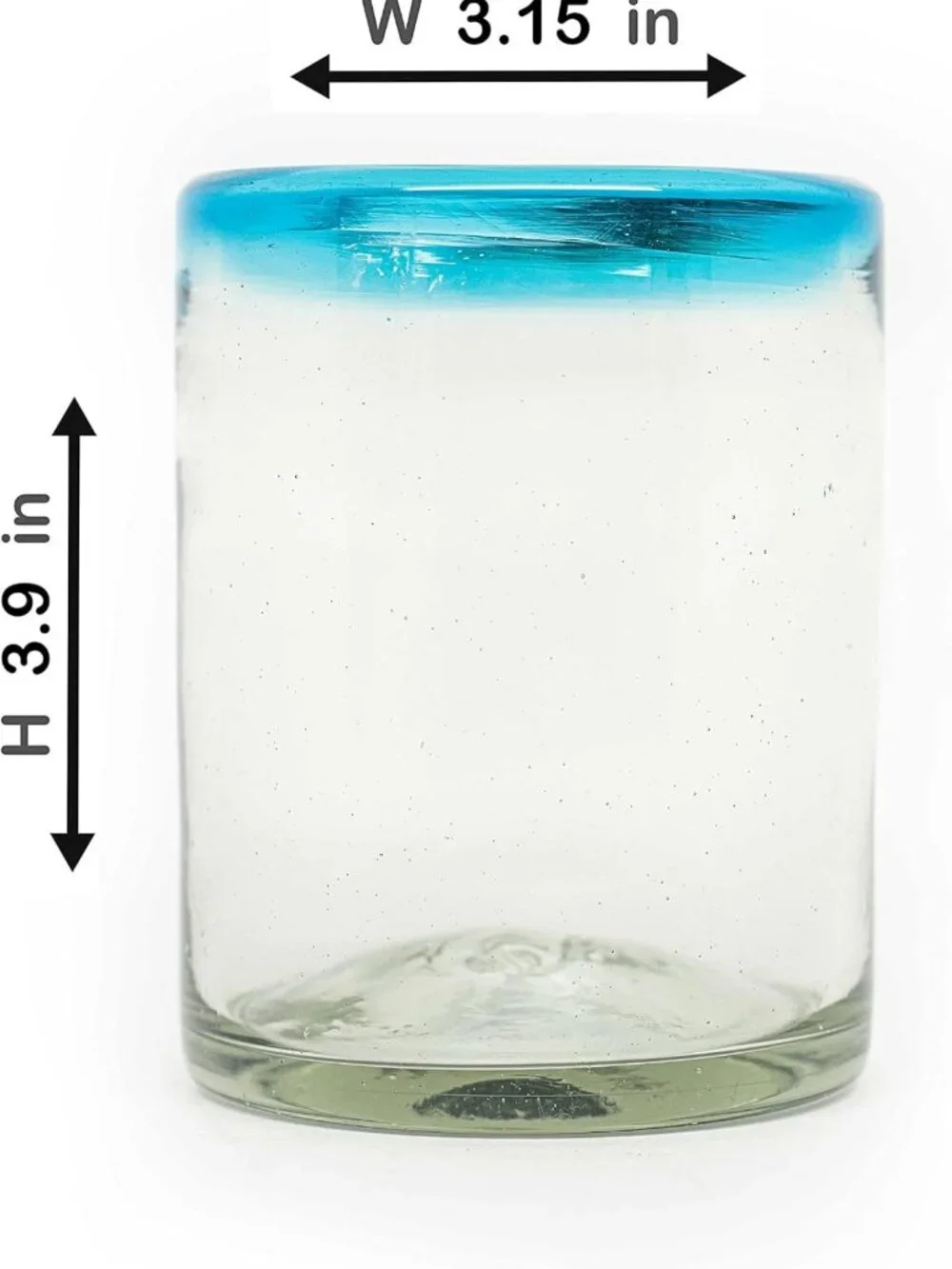 Rustic Hand-Blown Aquamarine Rim Tumblers - Set of 6 Recycled Bubble Glasses